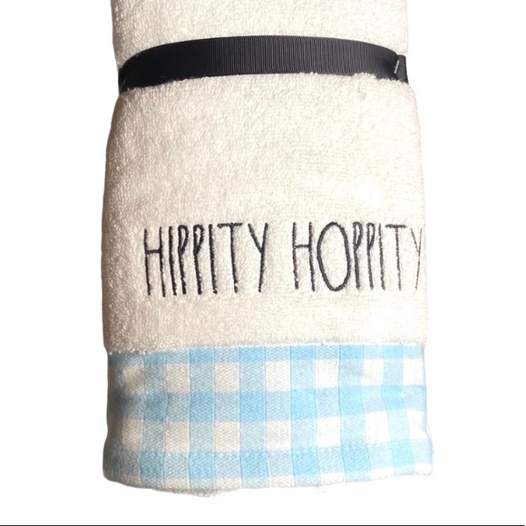 Rae Dunn Other - Rae Dunn HIPPITY HOPPITY Blue Check Hand Towel